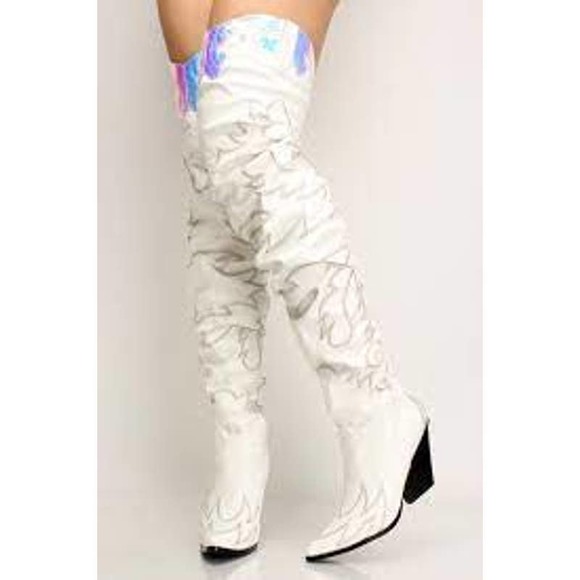 Cape Robbin Kelsey Over The Knee Western Cowgirl Boots Size 11 White Hologram
